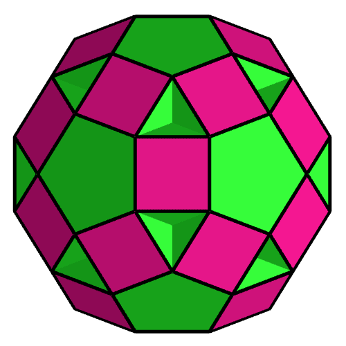 Small rhombidodecahedron composed by sixty two faces with twenty equilateral triangles, thirty squares and twelve regular decagons.