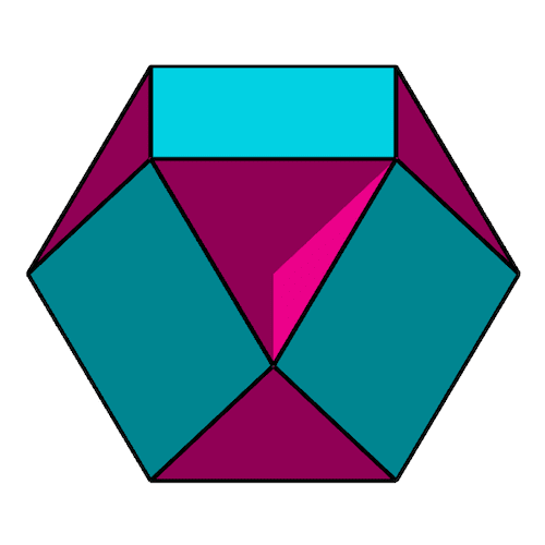 Cubohemioctahedron composed by ten faces with six squares and four regular hexagons.